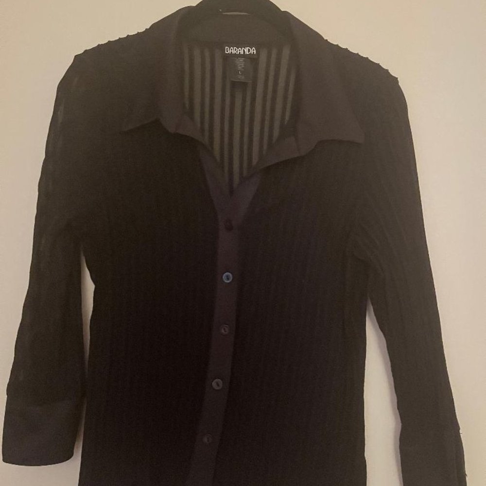 Vintage Baranda Top 3/4 Sleeve Black Size Small